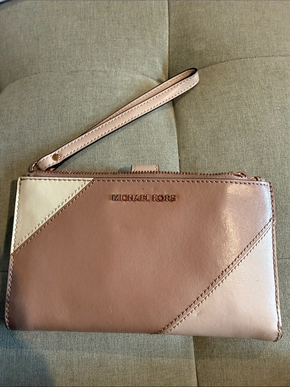 Michael Kors Two-Tone Pink and Cream Leather Wristlet